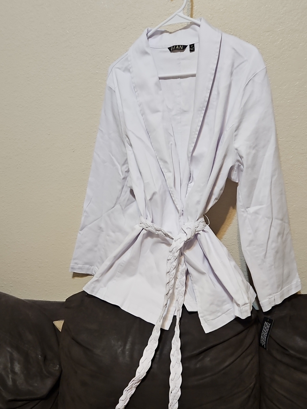 IMAN White Braided-Belt Shawl Collar Trench
